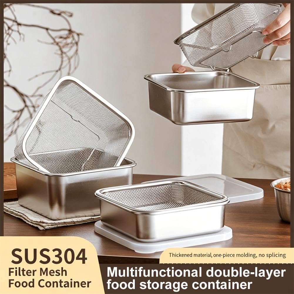 Set scolapasta in acciaio inox, 2 in 1, con coperchio, per scolare verdure, lavare riso, olio e acqua, contenitore per la preparazione degli alimenti