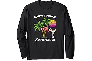 It's 5 O'Clock Somewhere Hawaiian Flamingo Long Sleeve T-Shirt