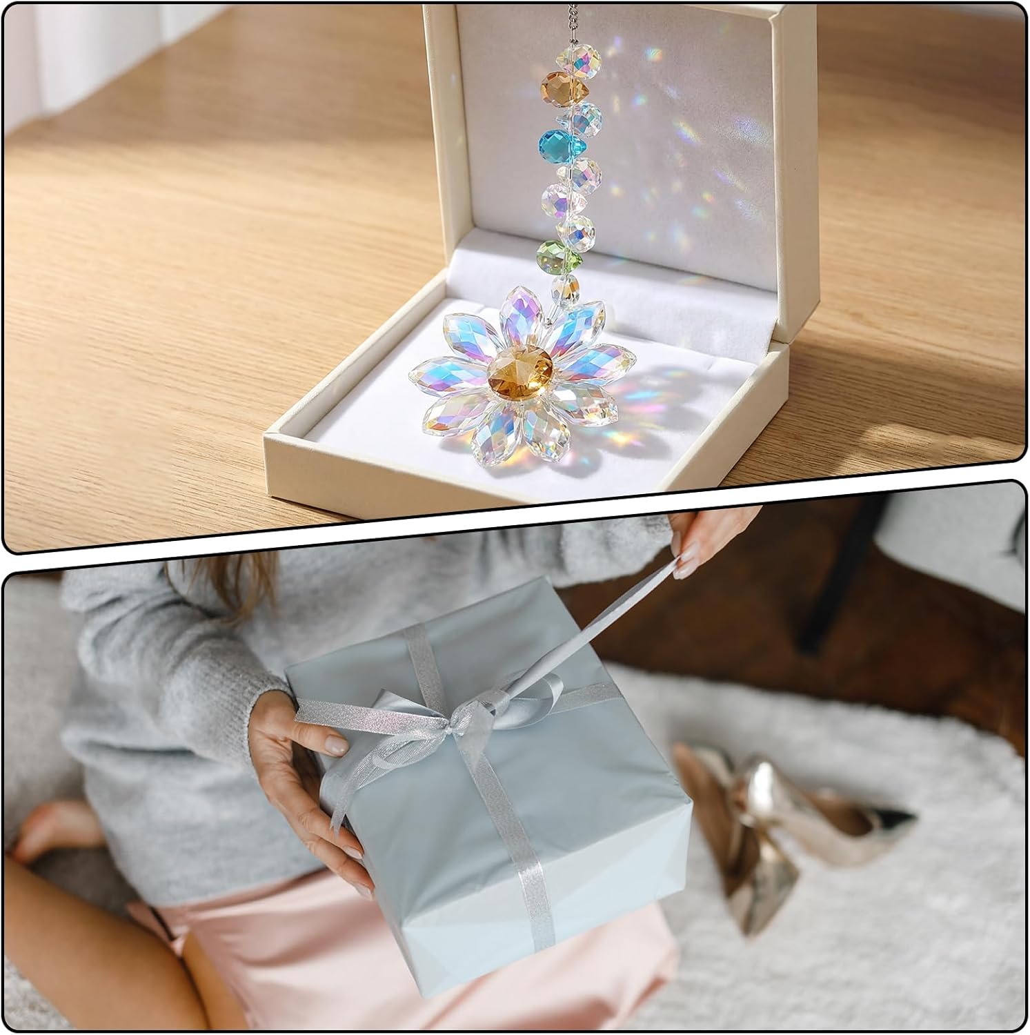 Crystal Flower Suncatcher Hanging Ornament, Colorful Crystal Sunflower Sun Catcher Prisms for Windows, Indoor Outdoor Balcony Patio Garden Decor - Image 4