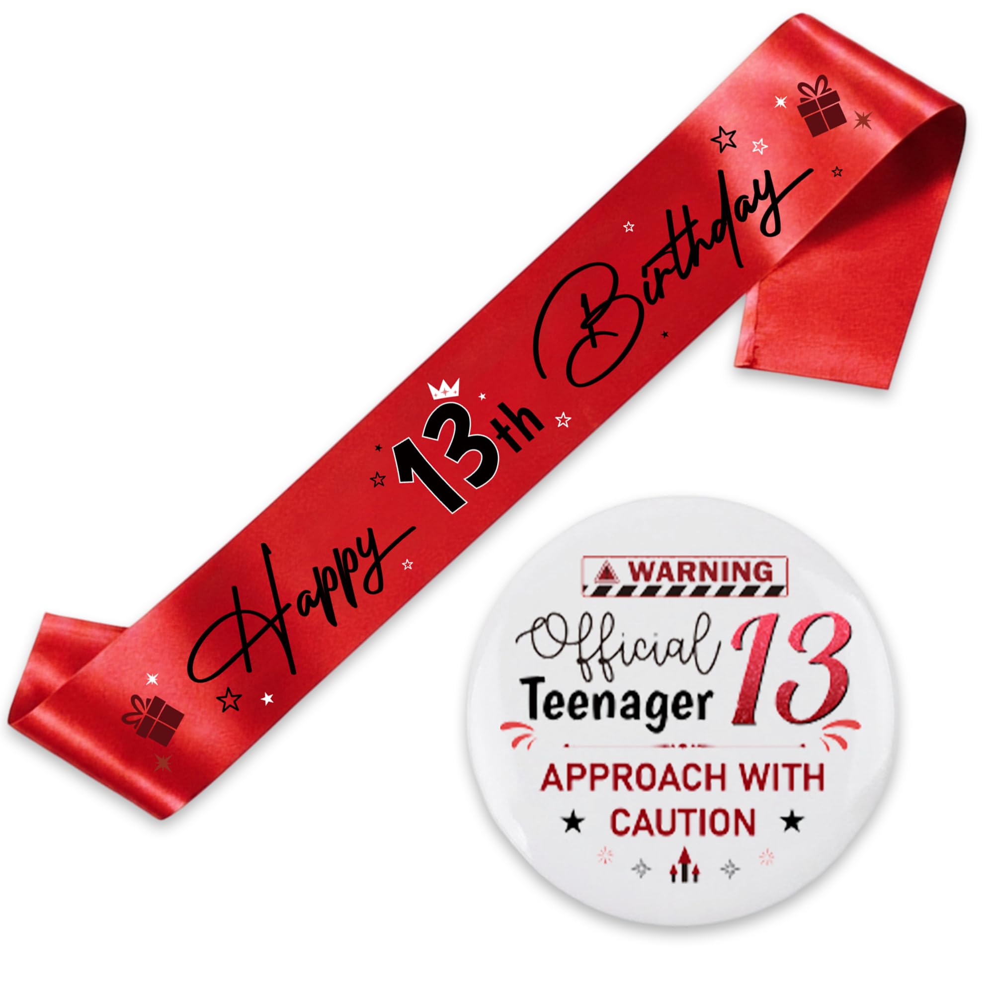13th Birthday Gift for Boys Girls, Official Teenager 75mm Badge and Sash