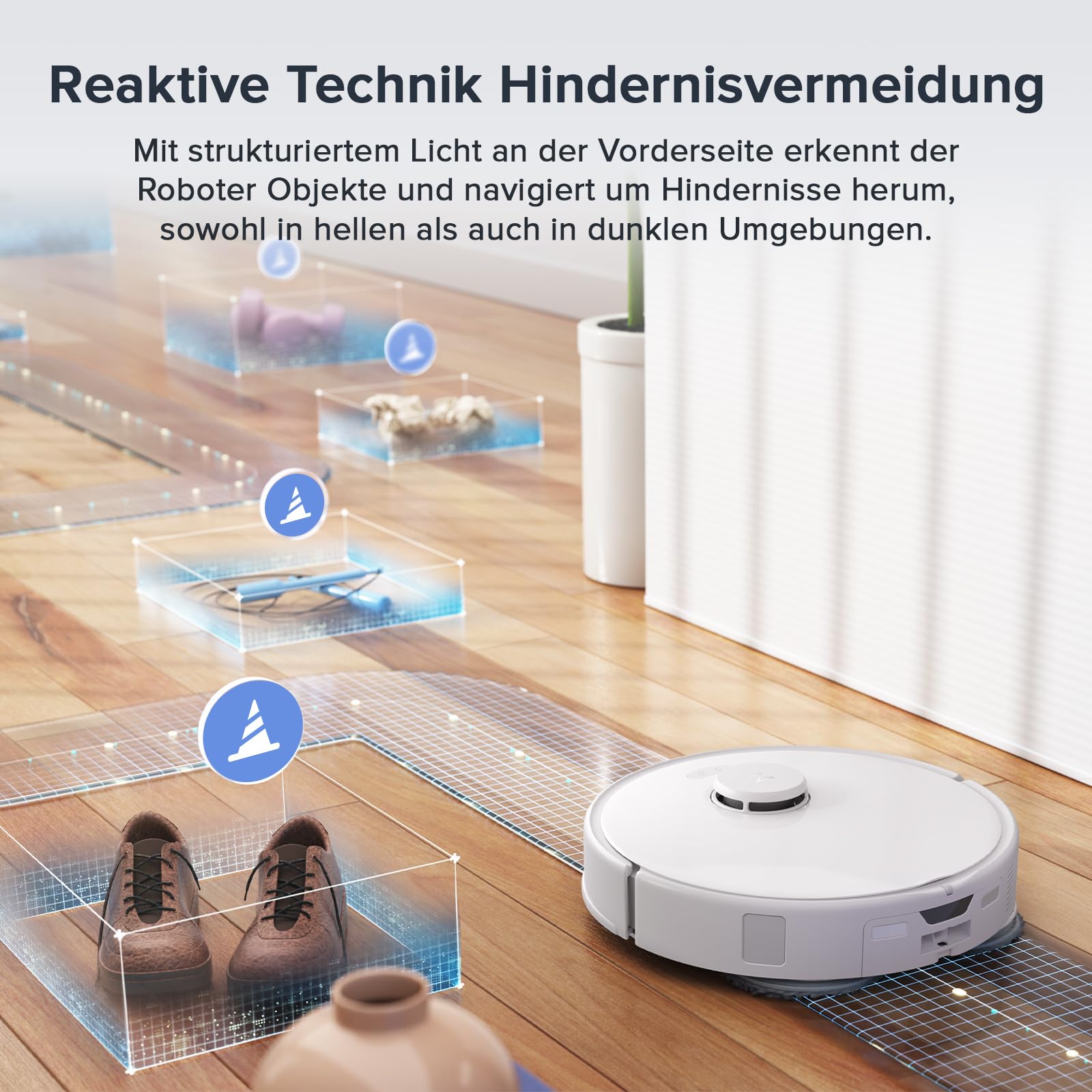 roborock Qrevo Curv S5X Saugroboter mit Saugleistung von 18.500 Pa, Dual Anti-Tangle-System, 75°C Heißwasser-Moppwäsche, Intelligente Schmutzerkennung, All-in-One-Dock (Weiß) (Generalüberholt)