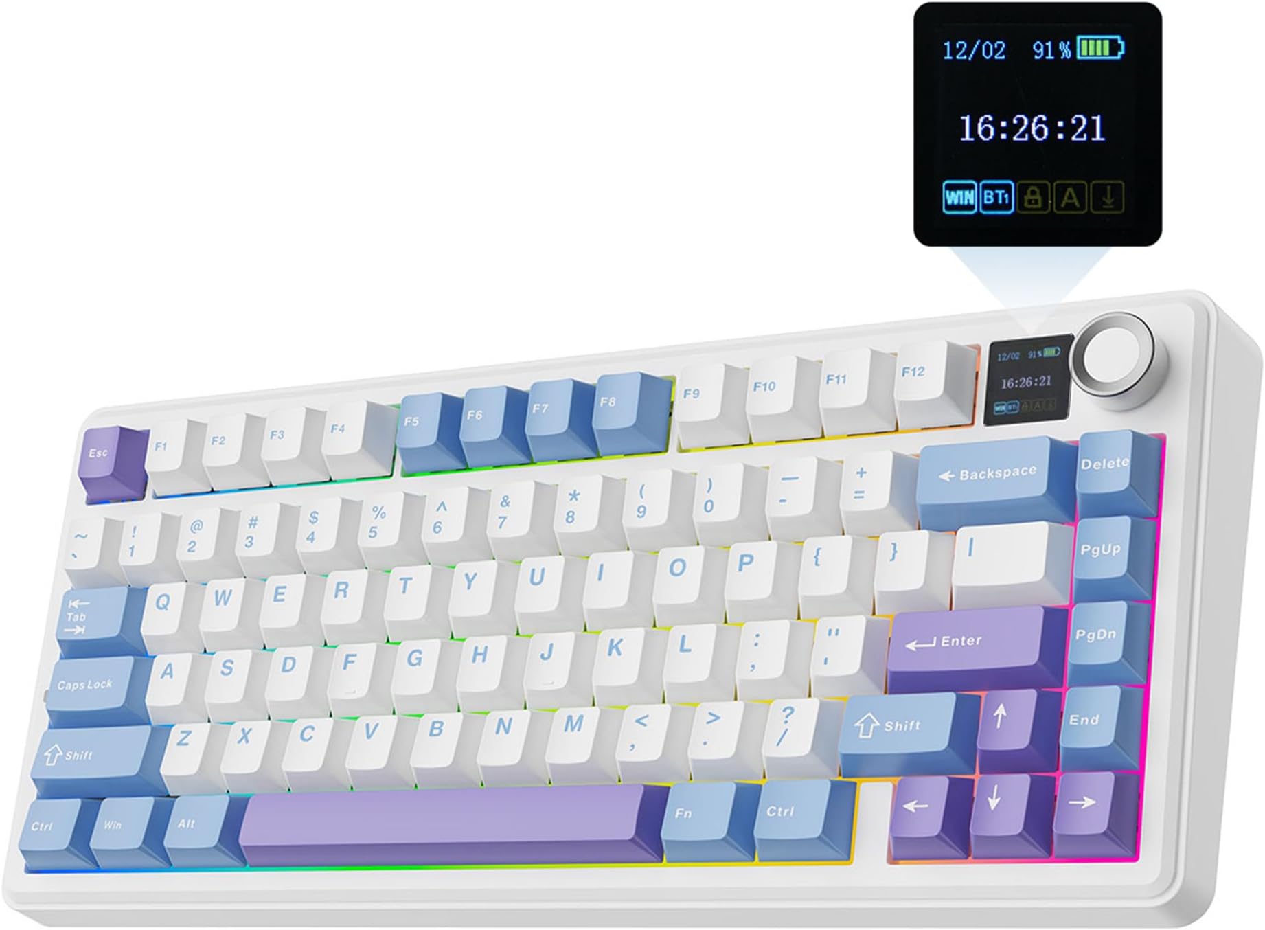 EPOMAKER X Aula F75 MAX Wireless Mechanical Keyboard with TFT Screen and Knob, Gasket Gaming Keyboard in 75% Layout, Hot Swappable, RGB Backlight, for PC/Mac/Linux (Blue&White&Purple)