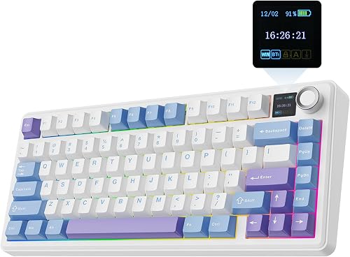EPOMAKER X Aula F75 MAX Wireless Mechanical Keyboard with TFT Screen and Knob, Gasket Keyboard in 75% Layout, Hot Swappable Gaming Keyboard for PC/Mac/Linux (Blue&White&Purple)