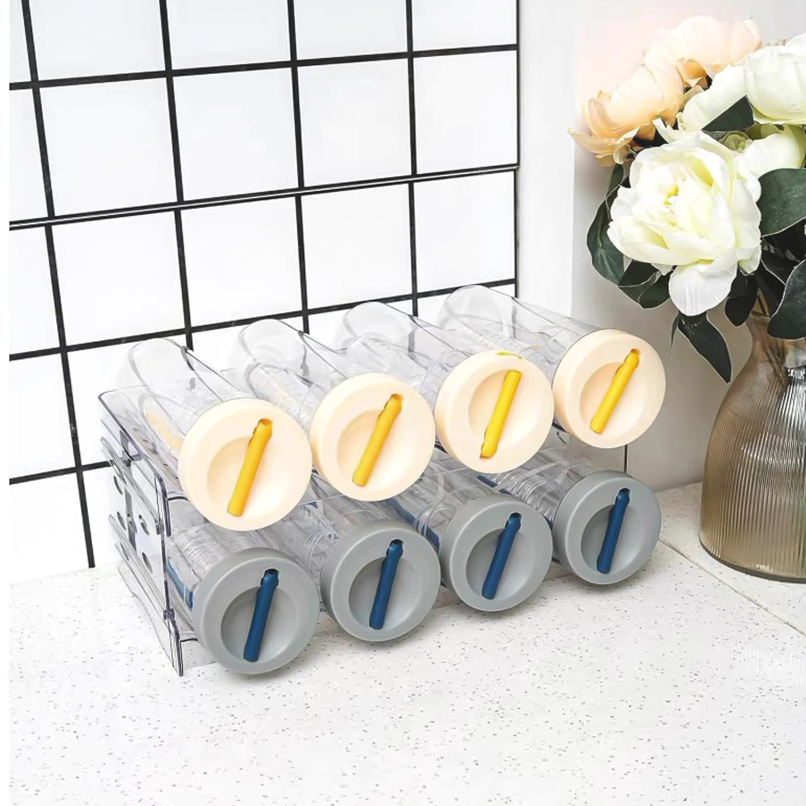 Bottiglie organizer per frigorifero: 8 bottiglie, portabottiglie impilabili, portabottiglie di vino, in plastica, porta lattine, porta bottiglie d'acqua trasparente per armadio, ufficio