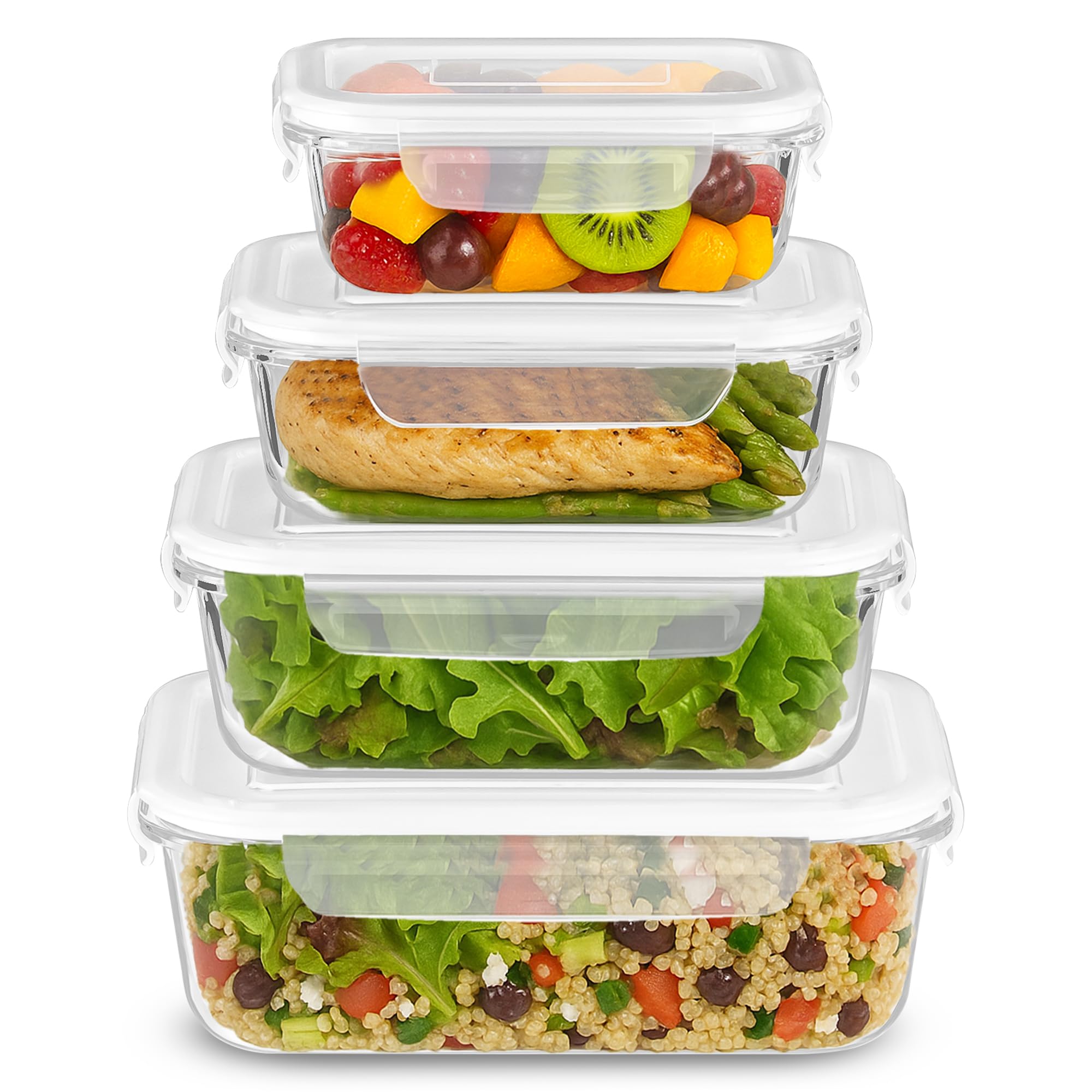 Glass Food Containers with Lids Borosilicate Glass Meal Prep Container Set Leakproof Glass Storage Boxes 1.5L Size for Food Storage Kitchen Lunch Freezer Oven Microwave Use Set of 4