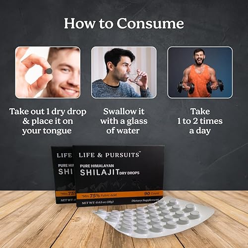Miniatura 6 de Life & Pursuits Pure Real India Himalayan Shilajit Dry Drops 90 tabletas, 200 mg, más de 85 minerales traza, mínimo 75% de ácido fúlvico, suplemento