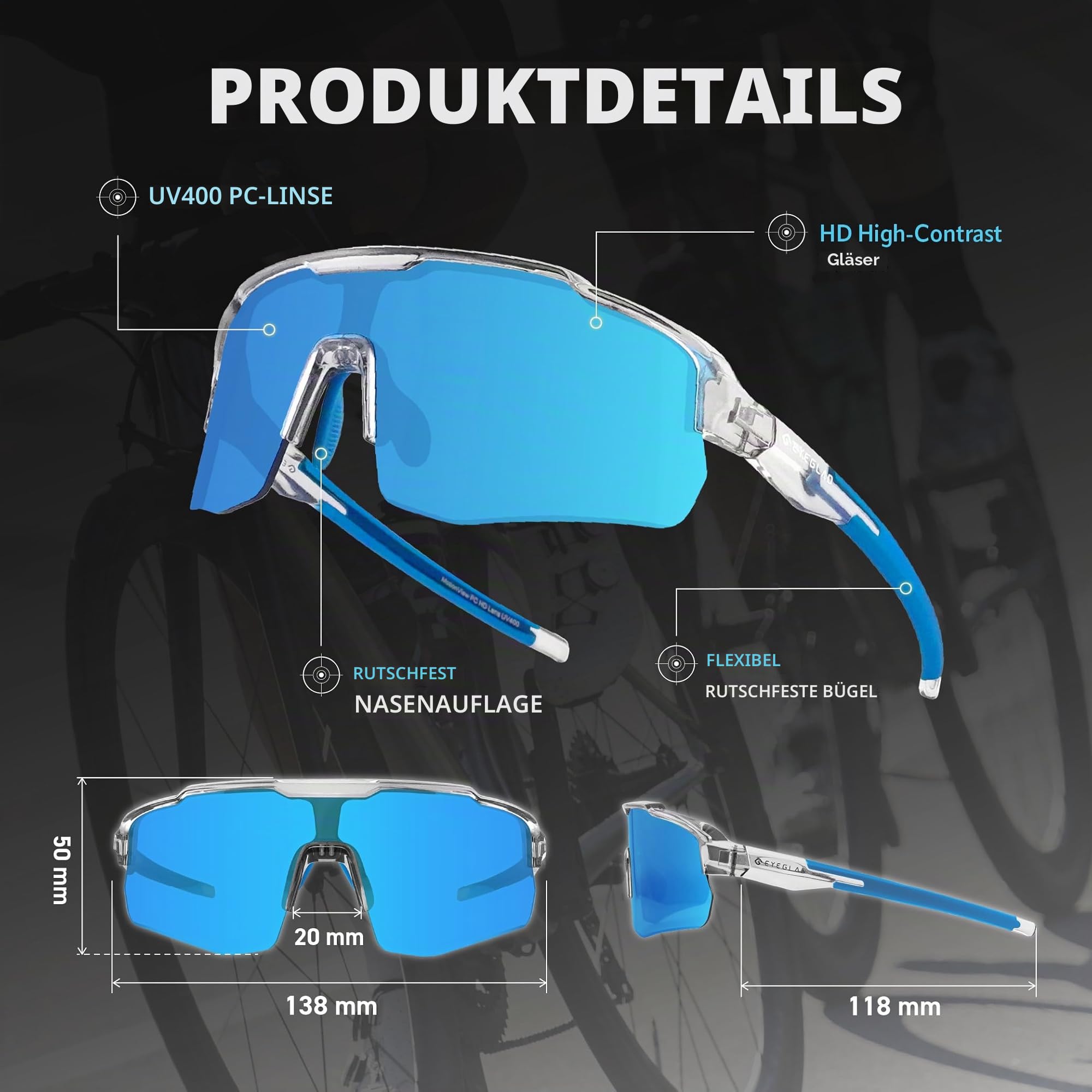 MOTIONVIEW Sport-Sonnenbrille aus Biobasiertem Material Nachhaltig HD Hoher Kontrast UV400 für Laufen Baseball Softball Outdoor