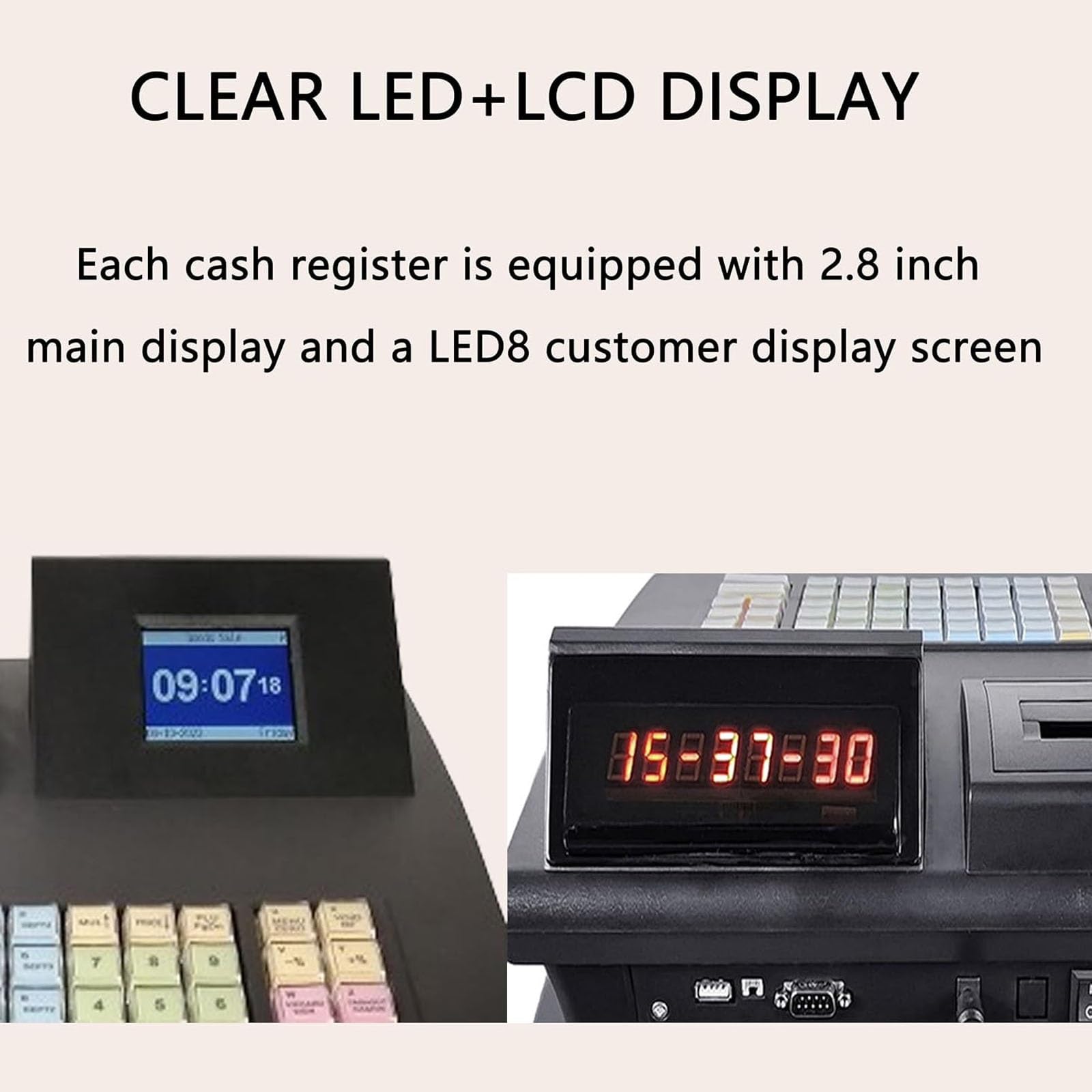 Caisse Enregistreuse Électronique De 2,8" avec 48 Touches Physiques - 256 KO, ROM 8 Mo, 10 000 PLU, Imprimante 58 Mm Intégrée, Tiroir-Caisse en Option | for Les Petites Entreprises(White,A)