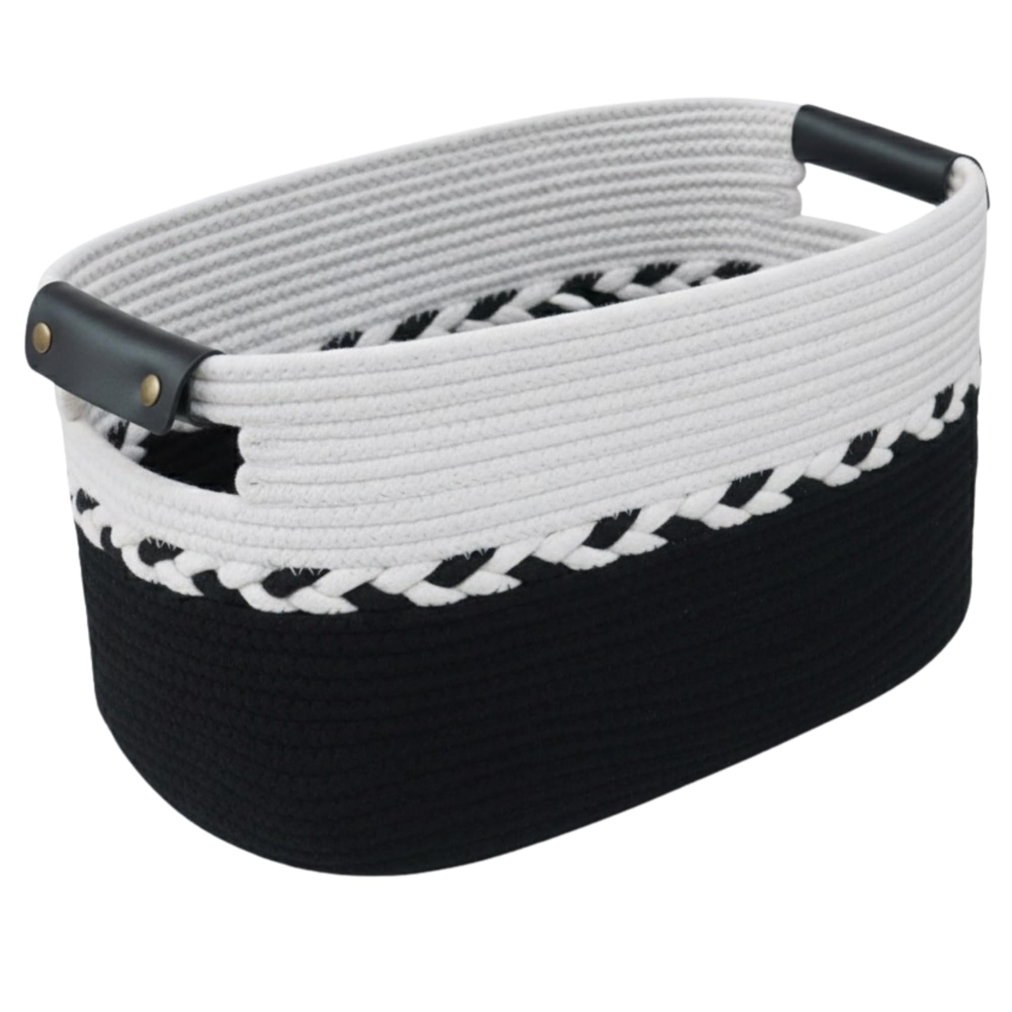 Aeknor Black Storage Baskets For Shelves, Woven Baskets For Towels, Toys And Blankets. Decorative Cotton Rope Organiser For Cupboard Storage, Books And Laundry With Matching Handles, 1-Pack (Black).