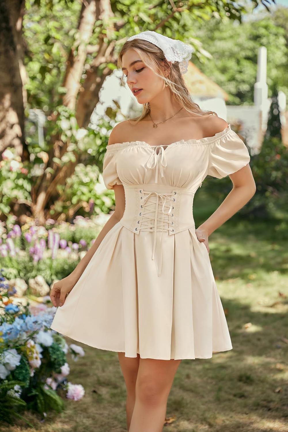 Scarlet Darkness Corset Dress for Women Renaissance Off Shoulder Midi Fairy Dress - Image 2