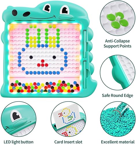 Miniatura 7 de LQYoyz Tablero de dibujo magnético, tablero magnético de dinosaurios con luz LED, juguetes magnéticos educativos preescolares para niños de 3, 4, 5,