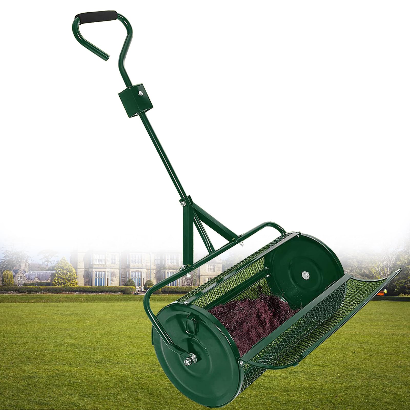 Épandeur de Compost de 24 Pouces pour Pelouses, Rouleau D'épandage de Fumier D'entretien de Pelouse, pour la Plantation et L'ensemencement, Épandeurs de Mousse de Tourbe Durables,Green-40*60cm