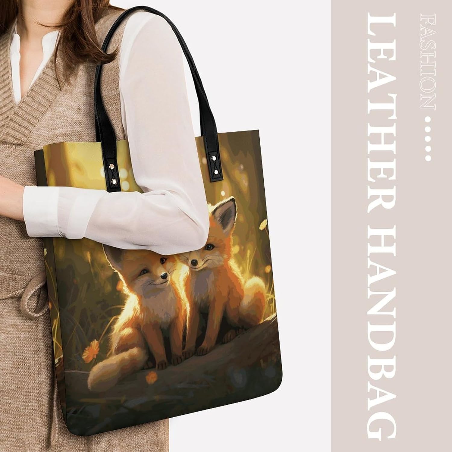 Cute Foxes Handbags Large Capacity, Tote Bag Stylish Slouchy, Shoulder Bags for Work Beach Travel And Shopping Grocery.