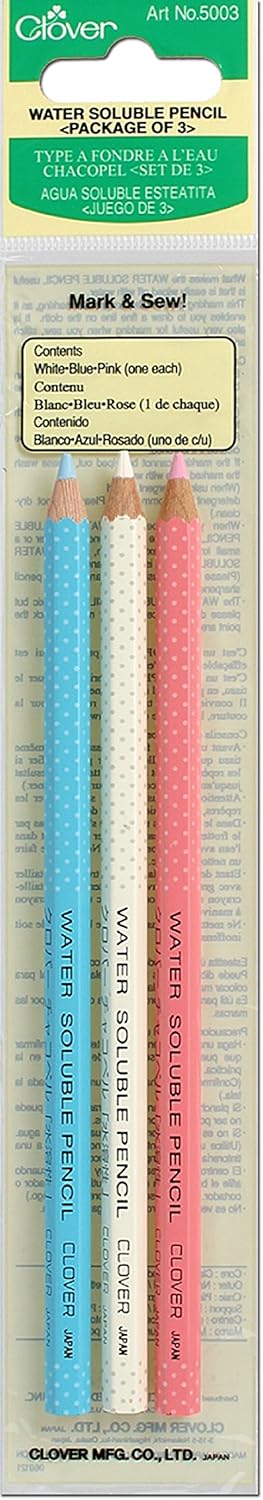 Clover Water-Soluble Pencils-White, Pink & Blue 3/Pkg -5003 : Quilting Supplies : Arts, Crafts & Sewing