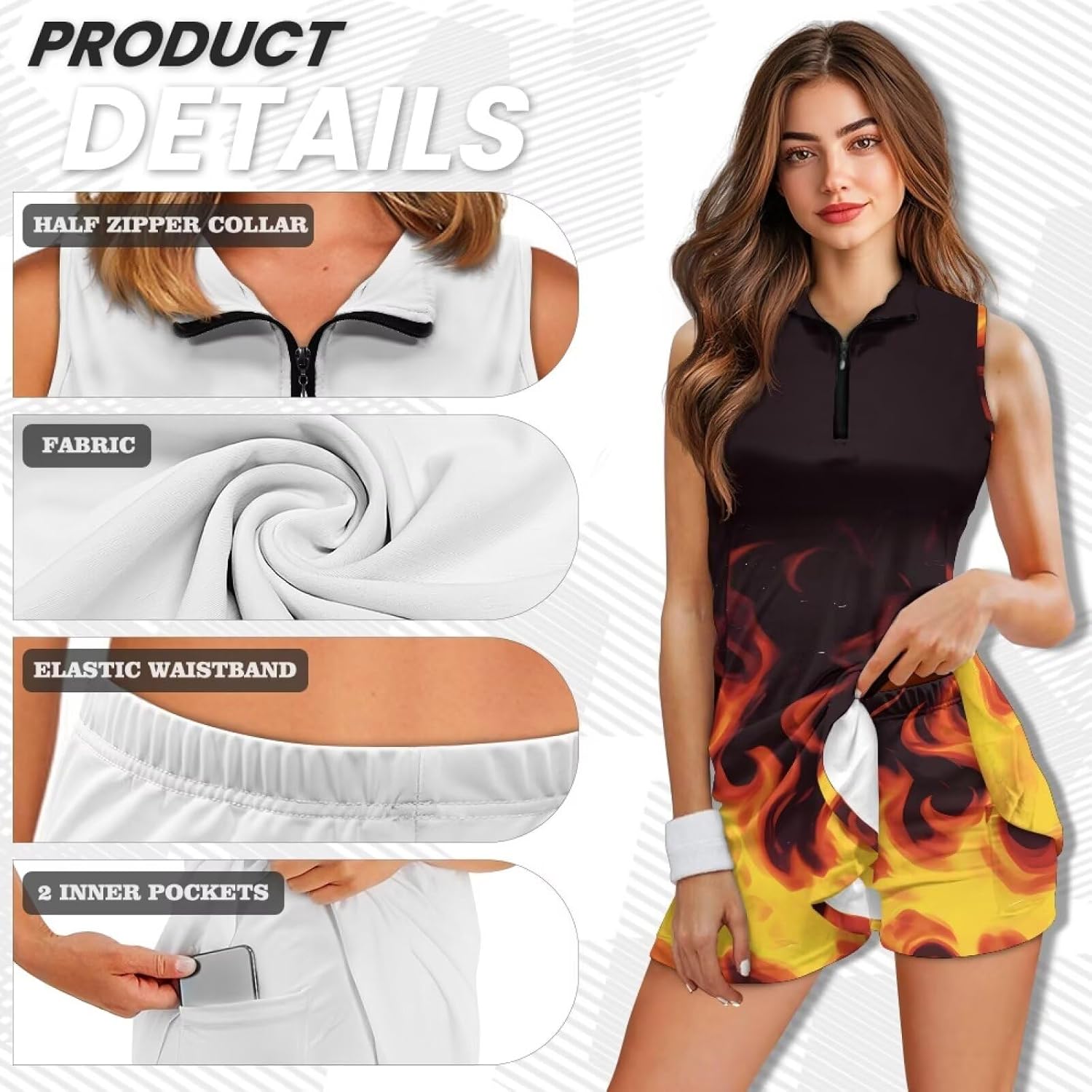 American Flag Womens Tennis Dress Halloween Pumpkin Polo Collar Sleeveless Sports Dress Cartoon Panda Golf Outfit