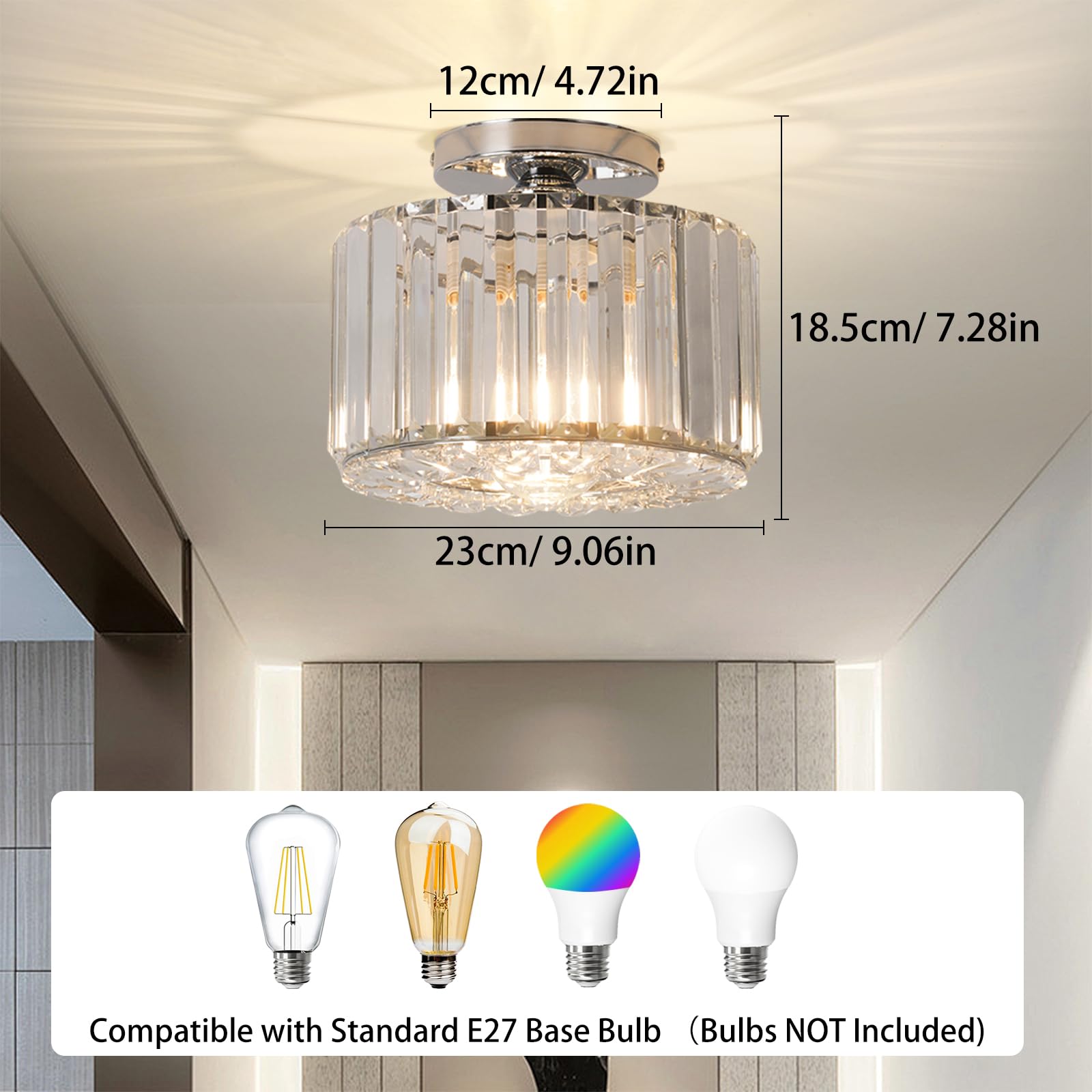 Hudi Fyier Modern Crystals Ceiling Lighting Fixtures, Chrome Small Ceiling Lamp - Image 2