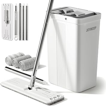 JOYMOOP Mops and Bucket with Wringer Set with 61" Mop Handle with Flexible 13" Flat Head with Flat Mop