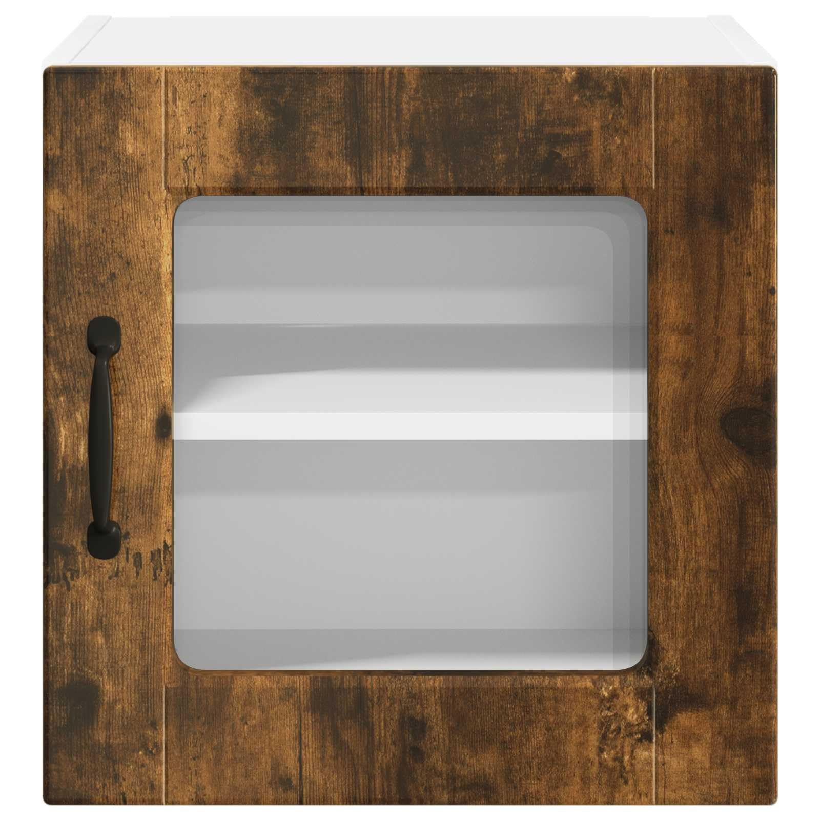 Armadietto da parete in vetro Porto, rovere affumicato, 40 x 31 x 40 cm, moderno mobile da cucina da parete in legno, molto spazio, elegante, robusto, per cucina e dispensa