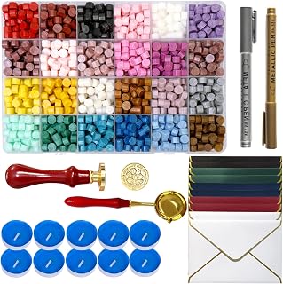 Wax Seal Kit, 24 Colors Wax Sealing Beads,Stamp, Spoon, Metallic Pen,Envelope,Candles for Wedding Birthday Gift and DIY Craft