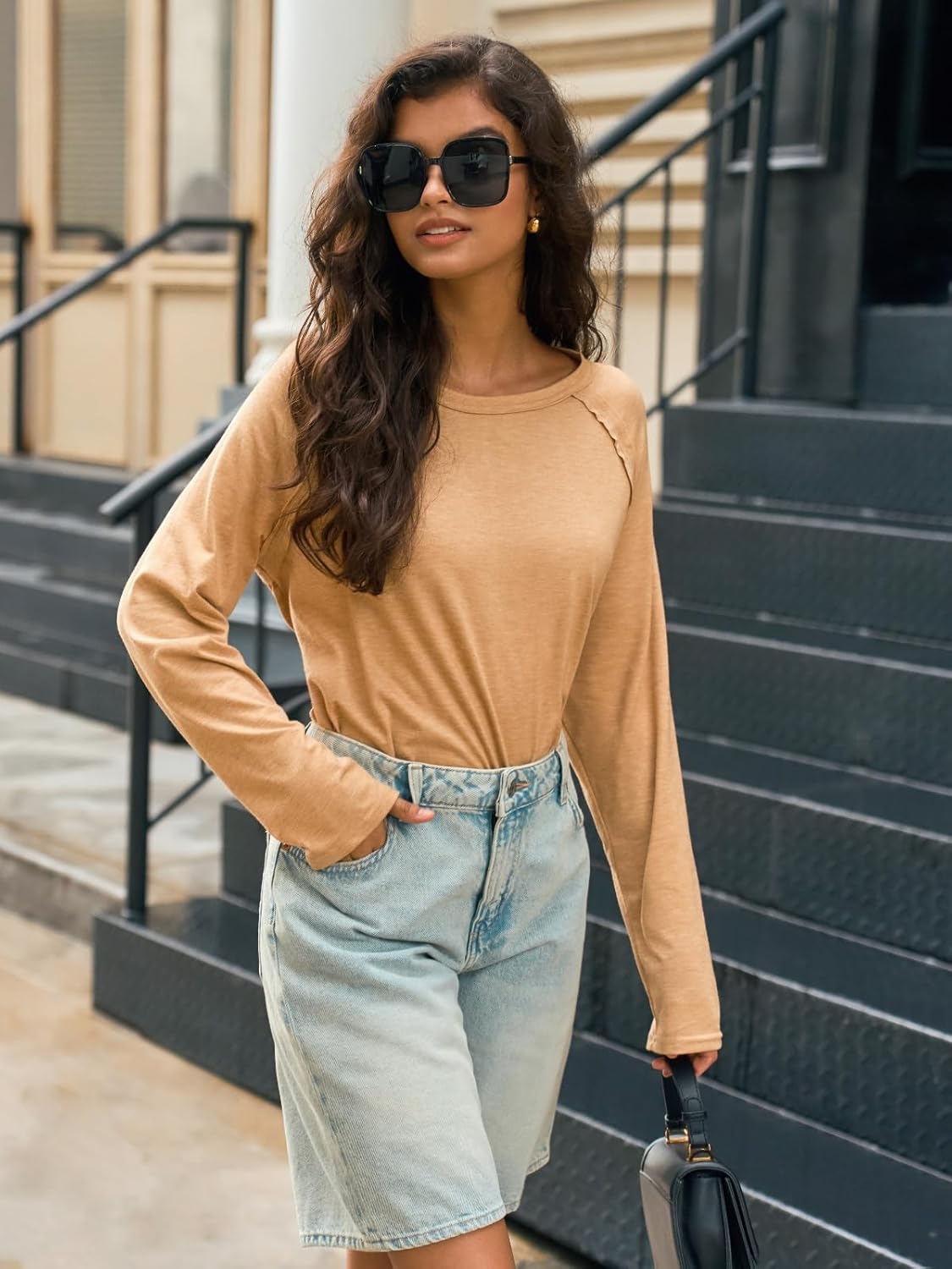 Cicy Bell Womens Long Sleeve Tunic Tops Side Slit Crew Neck Oversized T Shirts Fall Casual Loose Fit Basic Tees Shirts - Image 3