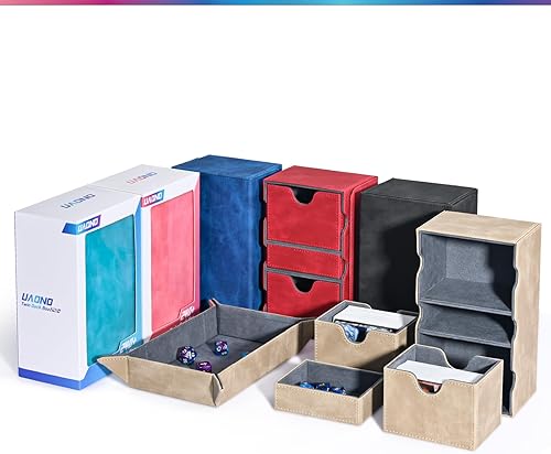 Miniatura 7 de MTG - Caja de cartas con bandeja rodante de dados, caja de doble cubierta TCG con 3 bandejas para más de 200 tarjetas de doble funda, caja de