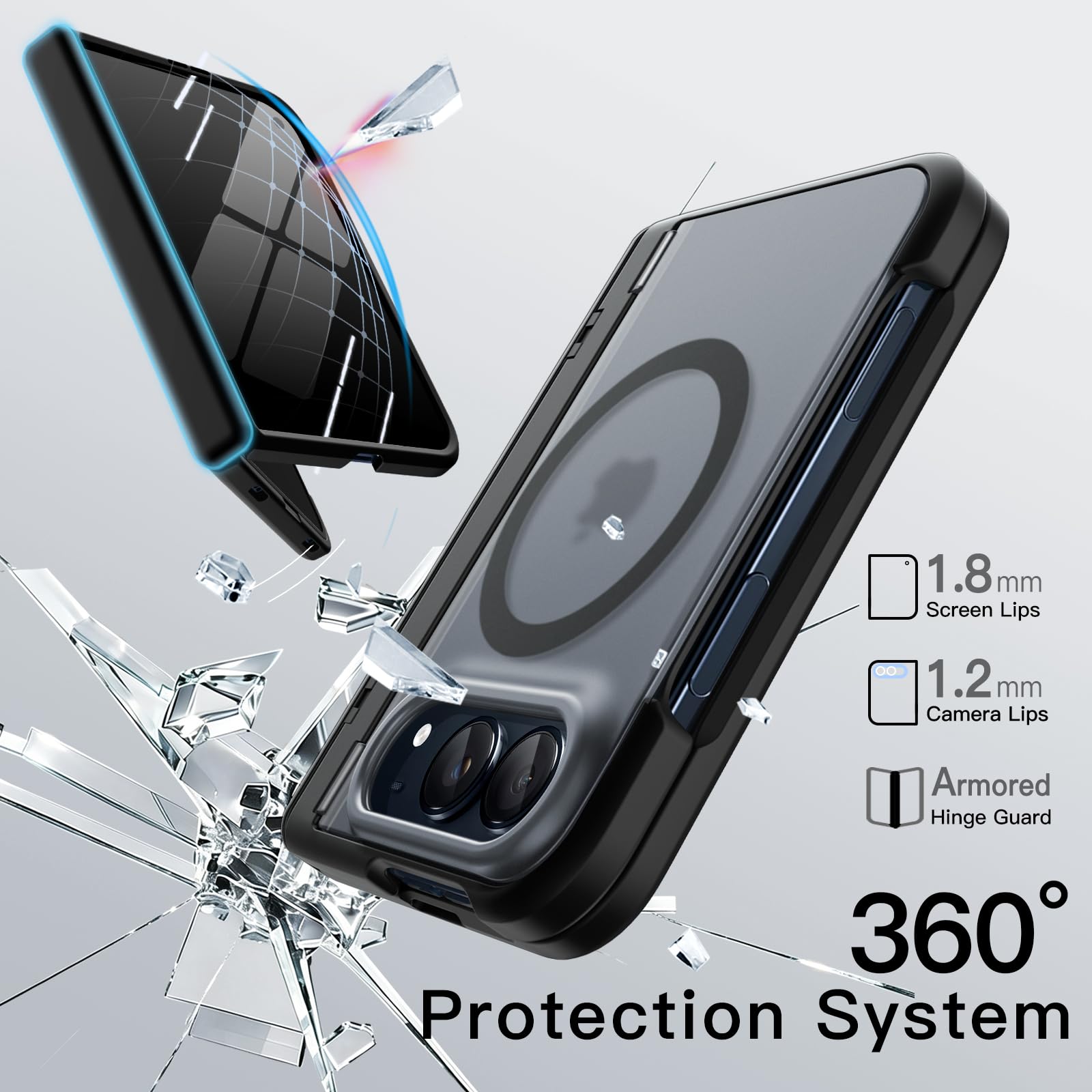 JETech Cover Magnetica Opaco per iPhone Duo con Cavalletto Nascosto, Nero