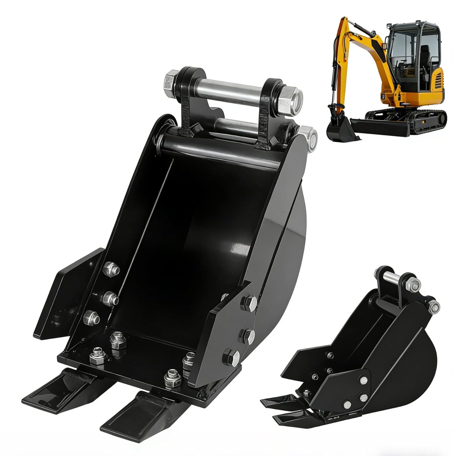 Alloy Steel Earth Narrow Digging Bucket for Mini Excavator & Skid Steer, 7.87" Mini Excavator Attachments, Heavy-Duty Mini Excavator Parts with Metal Teeth for Tough Digging Tasks