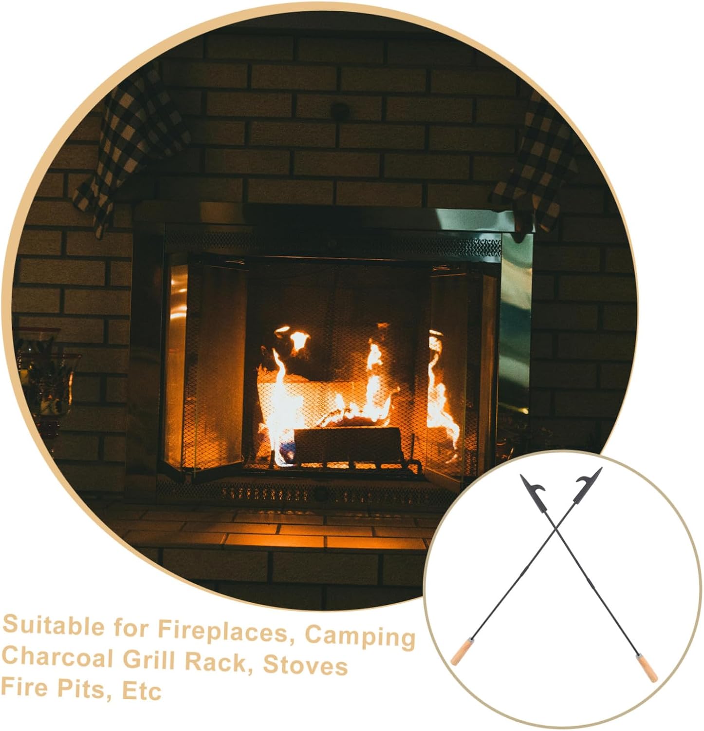 Uonlytech 2pcs Stove Poker Stick with Wooden Handle, Iron Material, Two-Section Design for Ergonomic Performance and Safety Control Distance, for BBQ and Indoor Stove Fireplaces