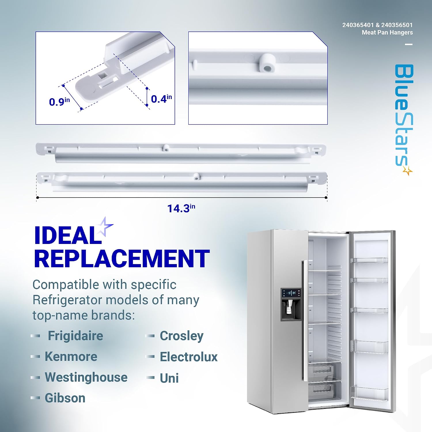 BlueStars UPGRADED 240365401 & 240356501 Refrigerator Meat Pan Hangers (Left & Right) – Compatible with Frigidaire Kenmore Refrigerators - Replaces EA430245, PS430245, 891310, AH430245, 891216