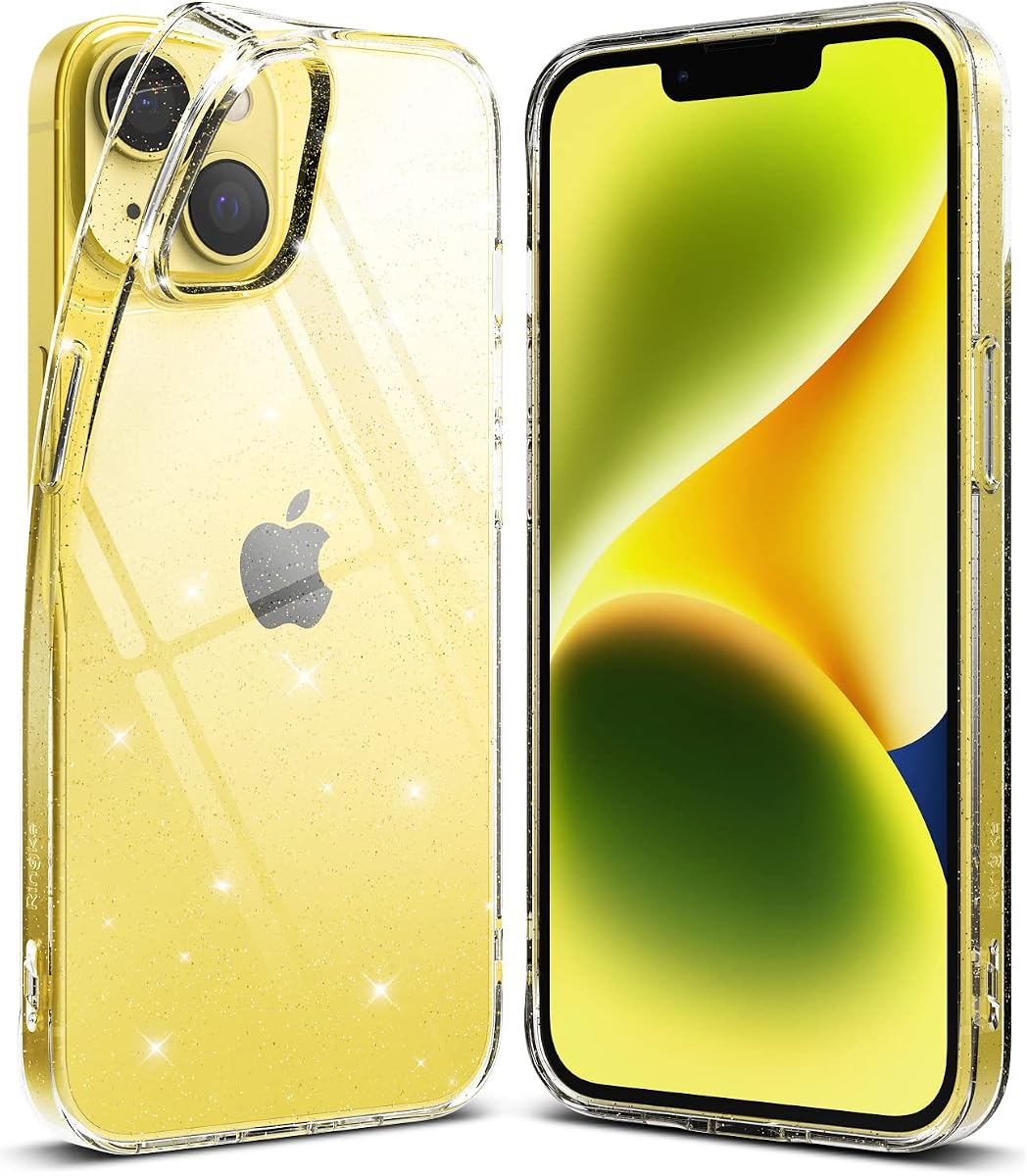 Ringke for iPhone 14 Case [Air Glitter Clear] | No-Case Feel, Slim Cute Flexible Lightweight Thin Sparkly Cover for Women, Men
