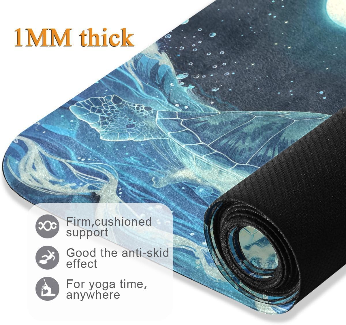 ALAZA Moon Turtle Water Yoga Mat Non Slip Fitness Exercise Mat, Workout Mat for Yoga, Pilates and Floor Exercises