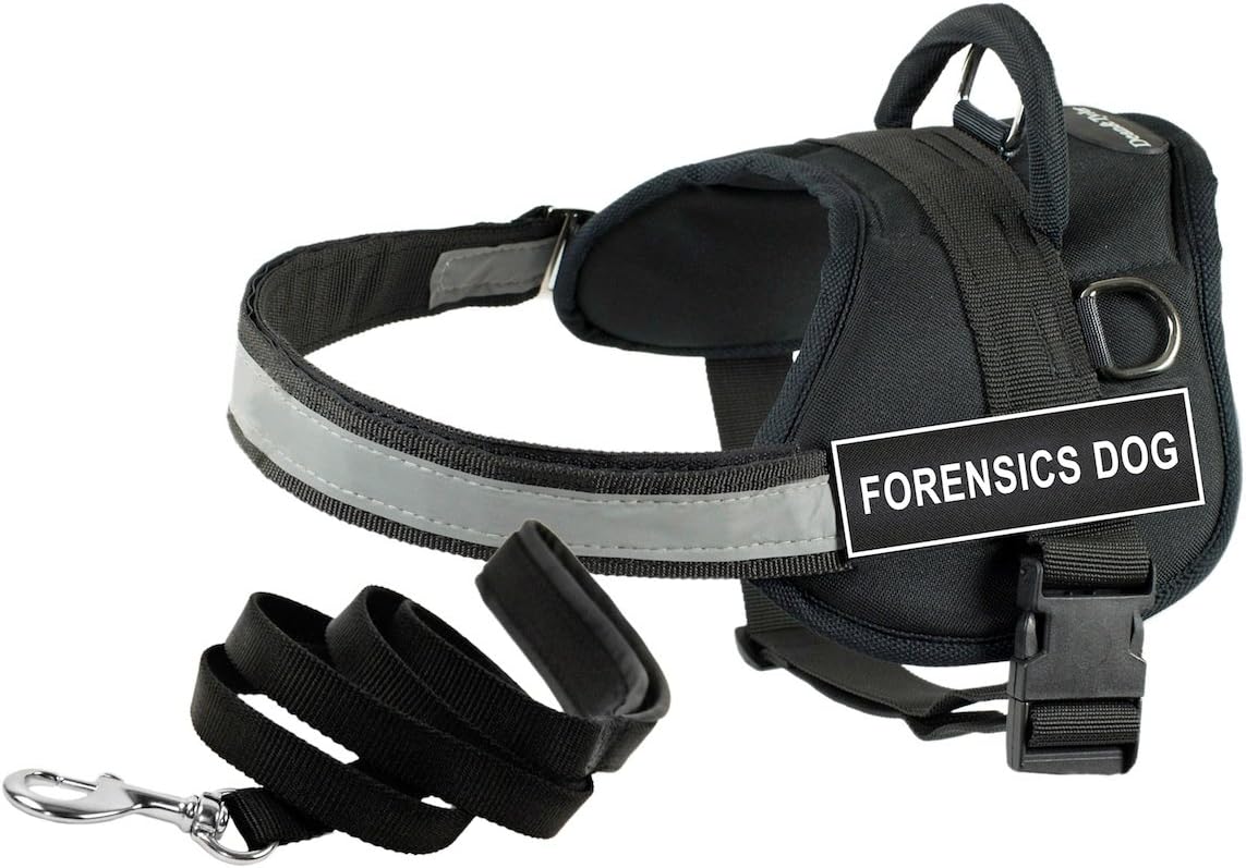 Dean & Tyler Bundle One "DT Works" 21 to 26-Inch "Forensics Dog" Pet Harness with One "Padded Puppy" 6-Feet Stainless Steel Snap Pet Leash, X-Small, Black