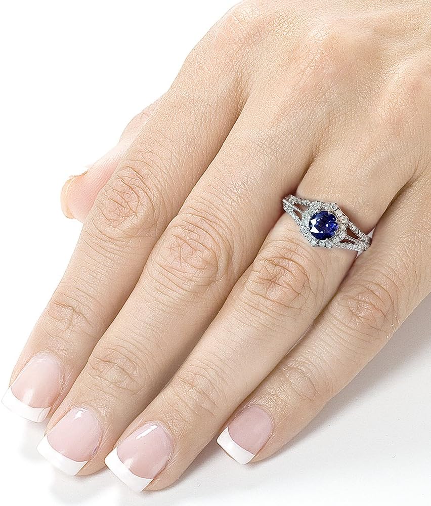 Kobelli Vintage Style Sapphire & Diamond Engagement Ring 1 Carat (ctw) in 14k White Gold - Image 2