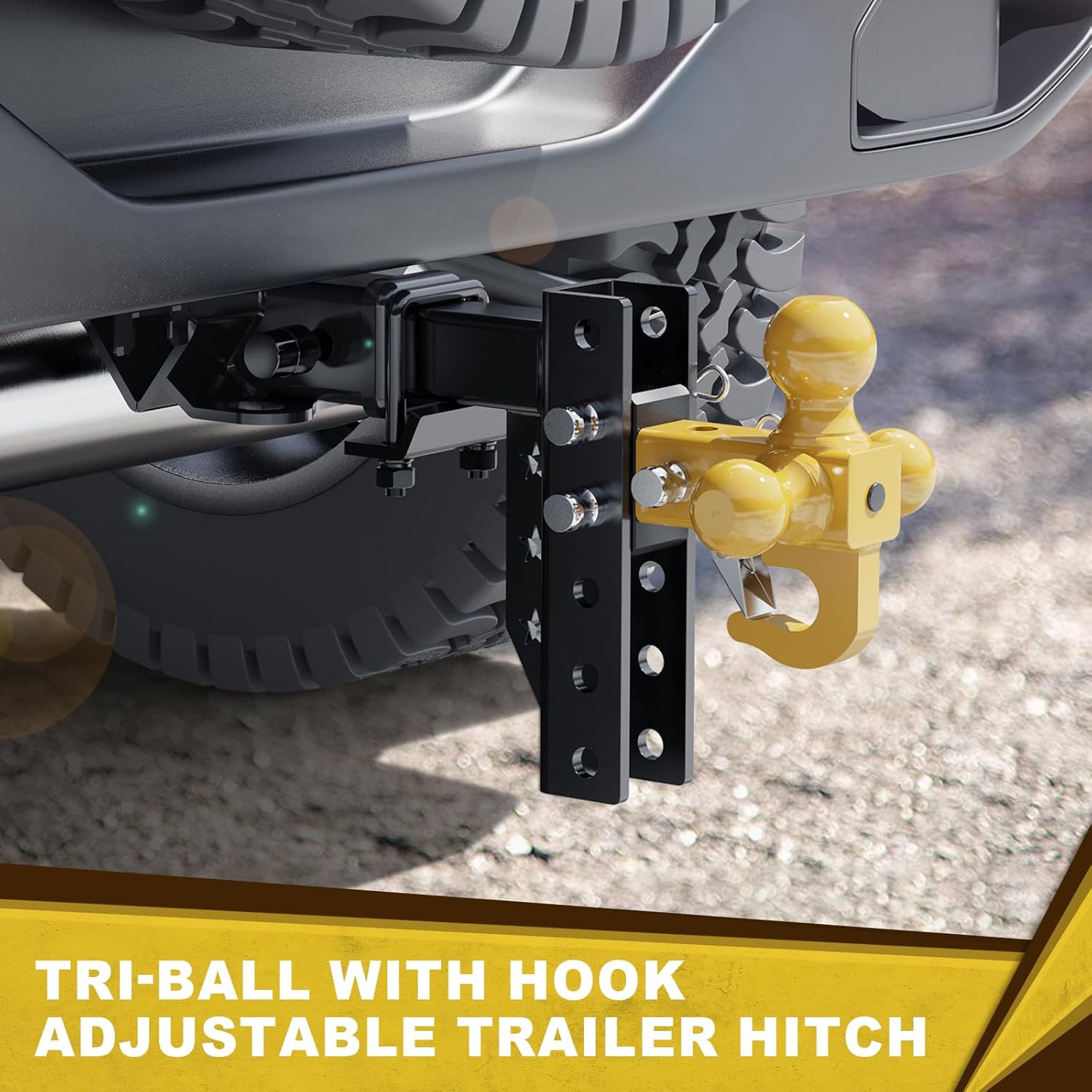 Adjustable Trailer Hitch Ball Mount with Hook, Tri-Ball (1-7/8" x 2" x 2-5/16") Drop Hitch,6 Inch Drop Hitch, Fits 2-Inch Receiver 18500 LBS GTW,Anti-Theft Pins Locks,Tow Hitch for Heavy Duty Truck