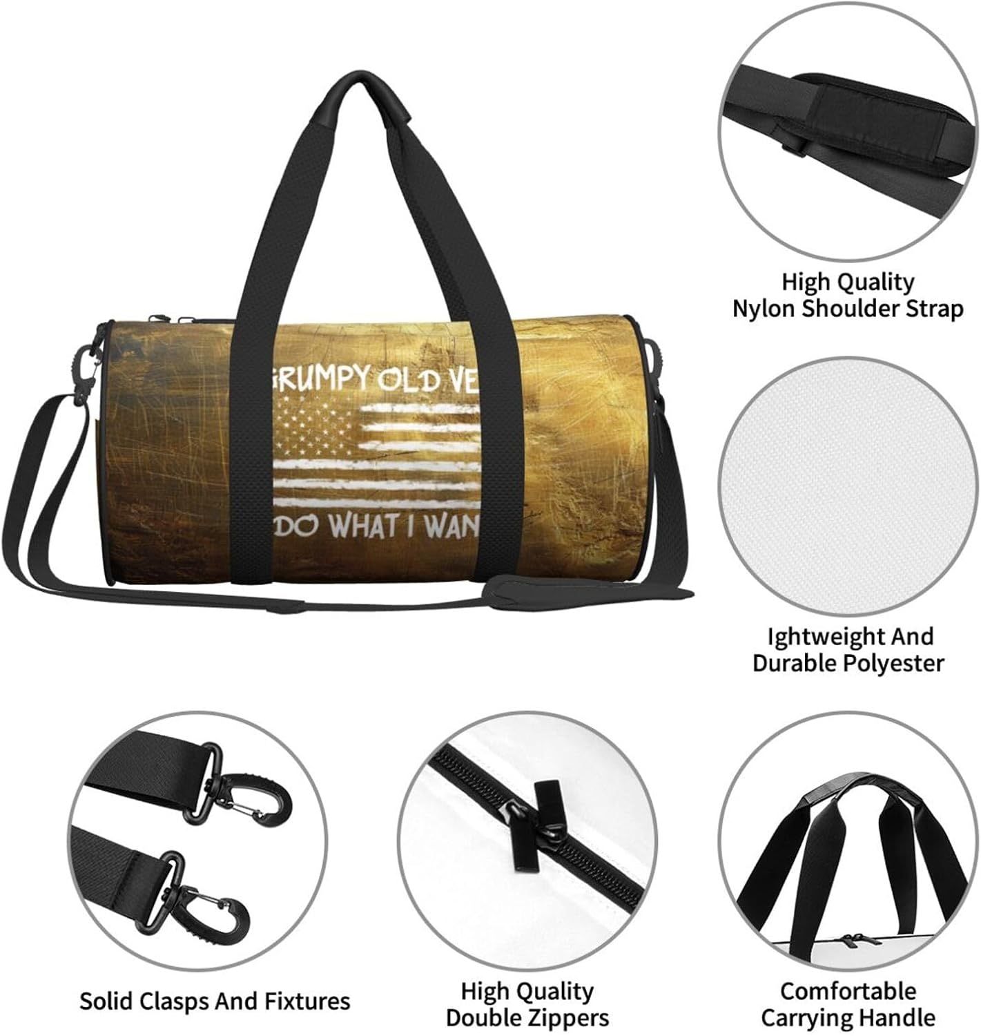 Grumpy Old Vet I Do What I Want Duffel Bag Gym Bag Travel Sports Tote Large Foldable Beach Swim Yoga5