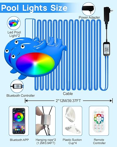 Miniatura 3 de Daymeet Luces LED para piscina, luces sumergibles RGB regulables de 36 W, para piscinas enterradas IP68, lámpara de piscina gigante con ventosas de