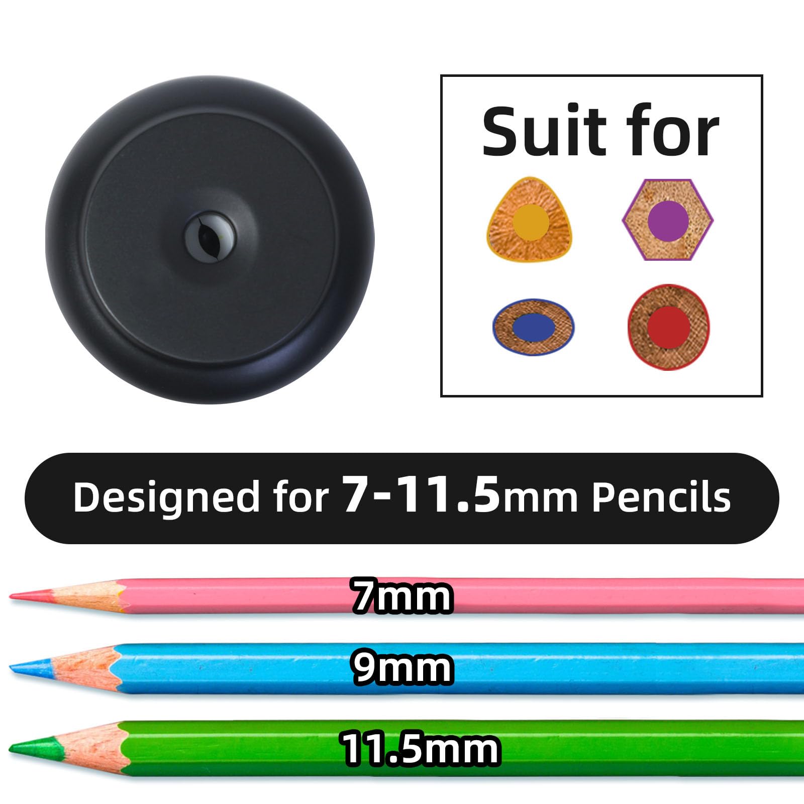 Taille-crayon électrique automatique USB avec arrêt automatique 3 épaisseurs réglables pour crayons de 7 à 11,5 mm et crayons de couleur sans danger pour enfants