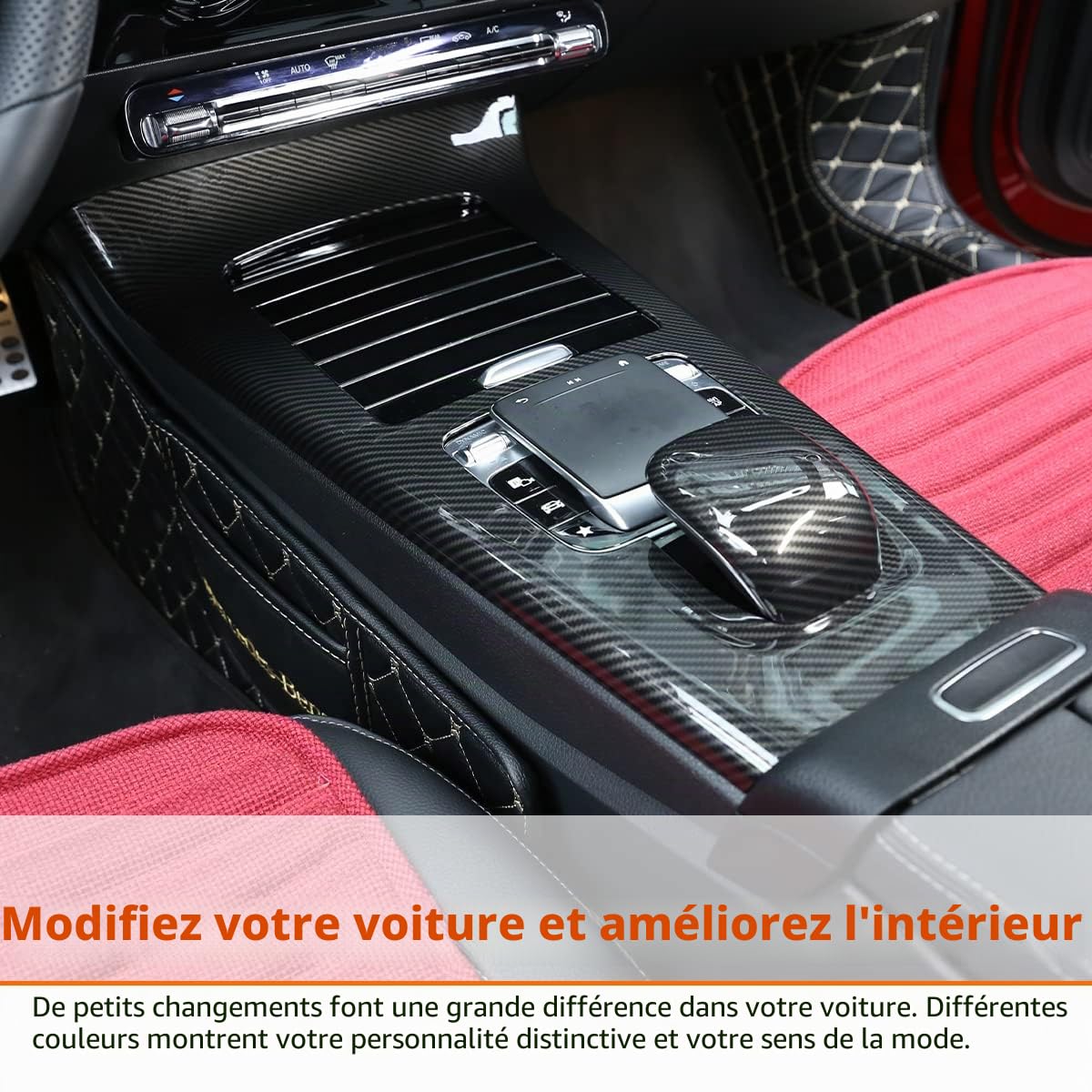 Cadre de protection de console centrale de voiture en ABS style fibre de carbone Garniture pour Benz Classe A W177 2019 Accessoires