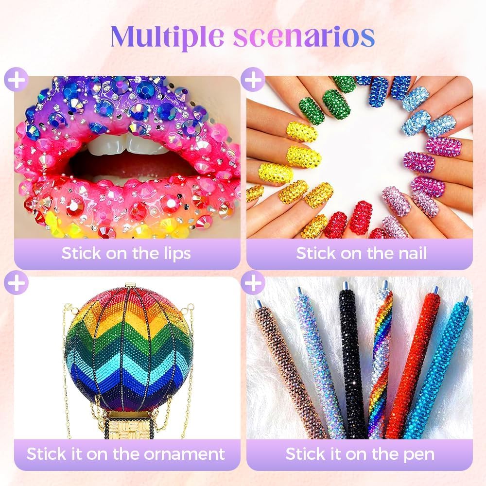 Kit Strass 32000 Pezzi 40 Colori, Strass in Resina 3 mm Kit Fai da Te per Nail Art, Vestiti, Scarpe, Telefono e Decorazioni con Adesivo Incluso per Applicazioni Creative