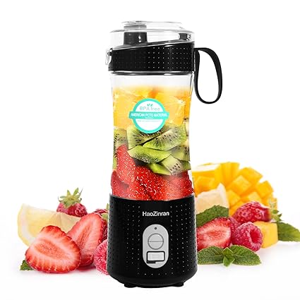 HAOZINRAN Personal Portable Blender for Shakes and Smoothies, self-cleaning, USB Rechargeable, 12.8 Oz, 150w, BPA Free (Black)