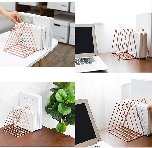 Miniatura 4 de Soporte para discos de vinilo de metal dorado rosa, soporte vertical para tocadiscos, organizador de archivos para escritorio, clasificadores de