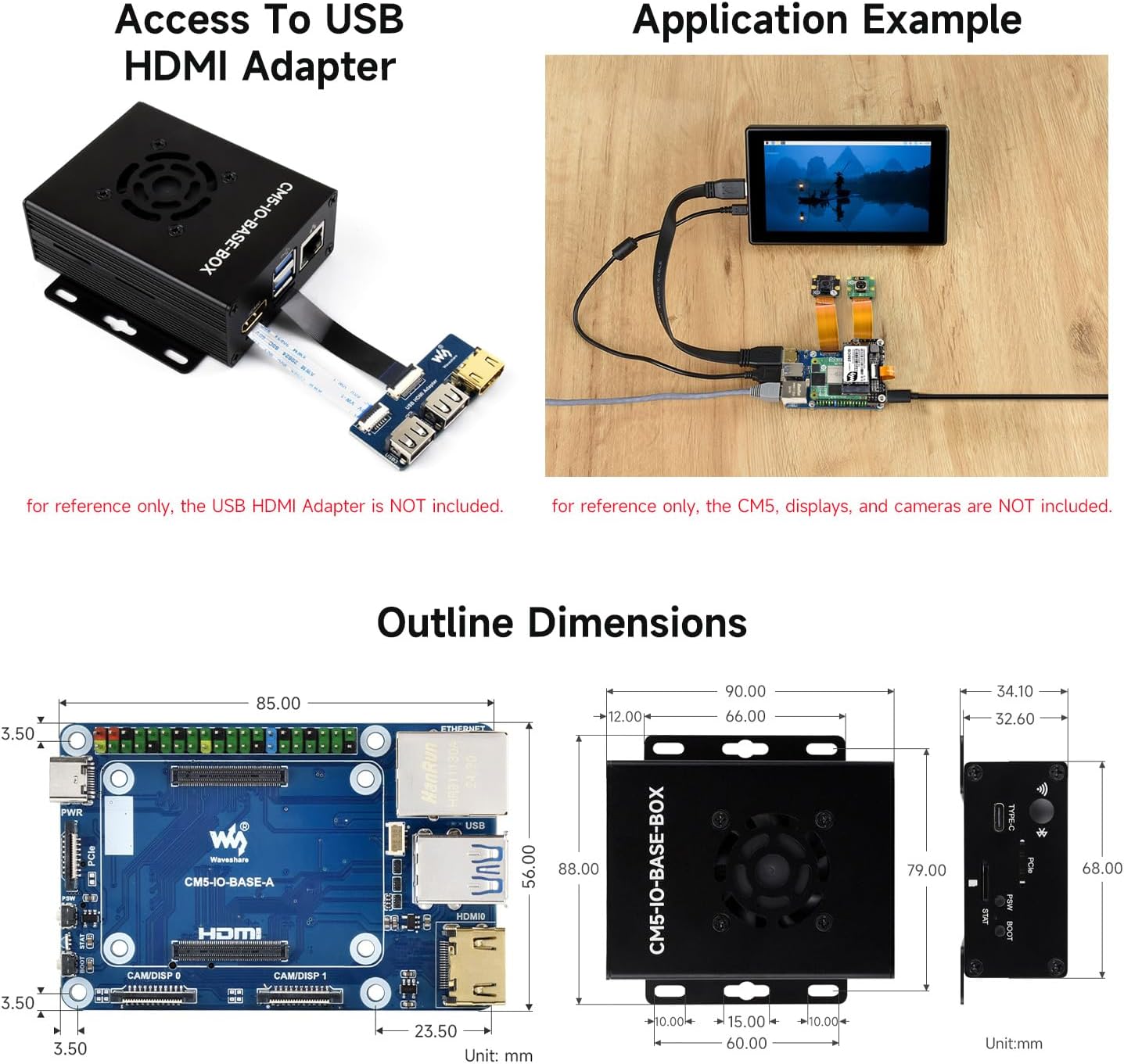 Waveshare Mini Base Board, Mini-WaComputer Designed for Raspberry Pi Compute Module 5 (NOT Included), Including Metal Case and Power Supply
