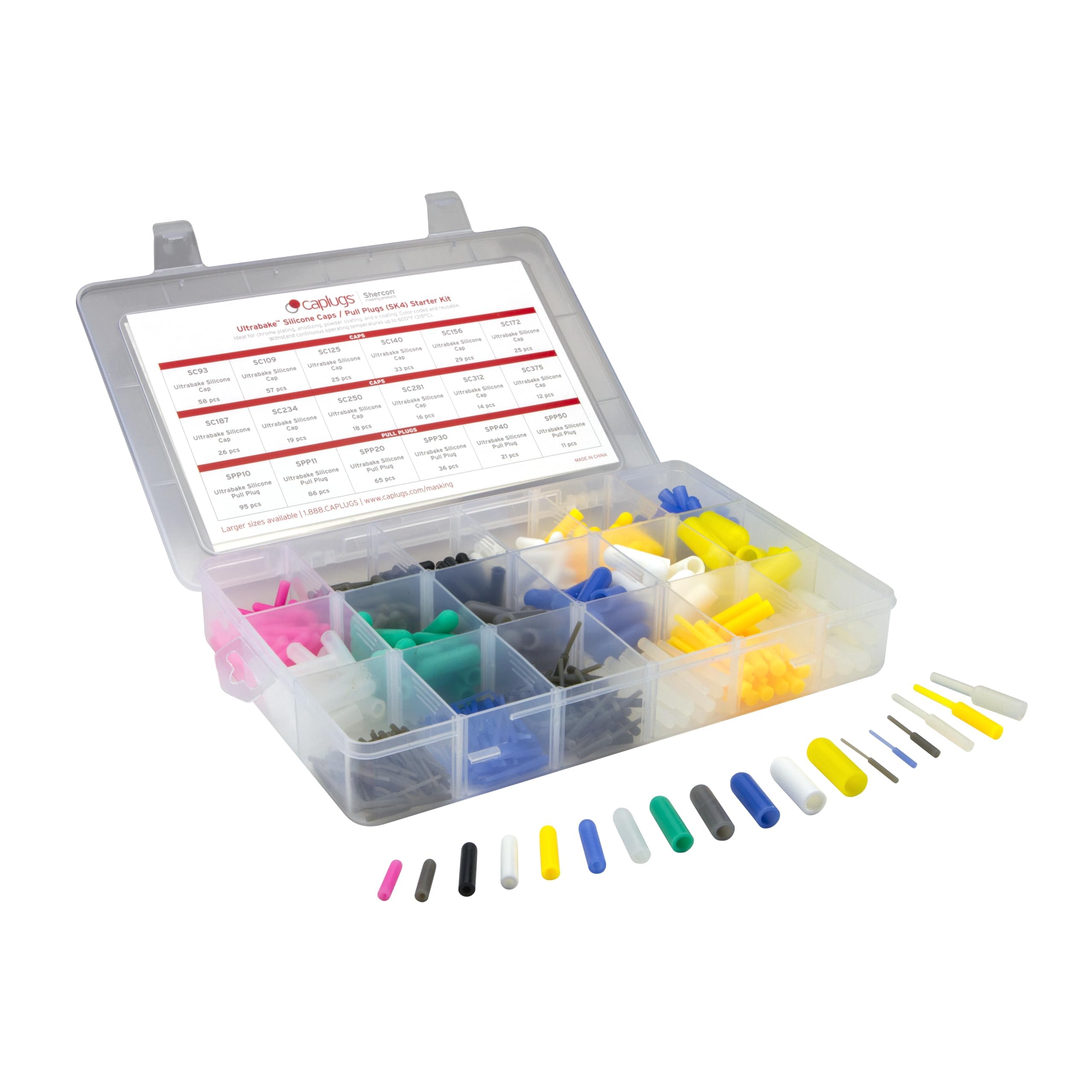 Caplugs SK4 - SK-SH Series - Masking Starter Kit, Miscellaneous Ultrabake Silicone Caps and Pull-Plugs, Various Colors, 18 Sizes, Product Protection, Caps and Plugs, Masking, Reusable, Temp Resistant