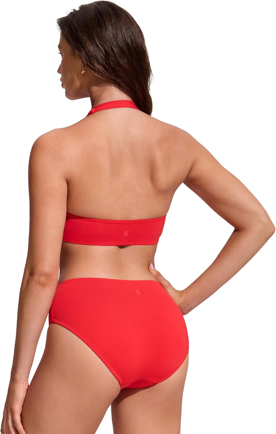 CRZ YOGA Womens Ruched Front Halter Bikini Tops - Swim Bathing Suit Scoop Neck Backless Swimsuit Padded