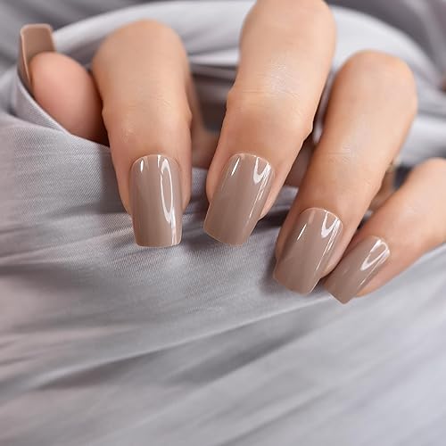 Miniatura 26 de Uñas postizas a presión de longitud media, uñas postizas marrones, cobertura completa, uñas postizas cortas, uñas postizas, uñas postizas diarias