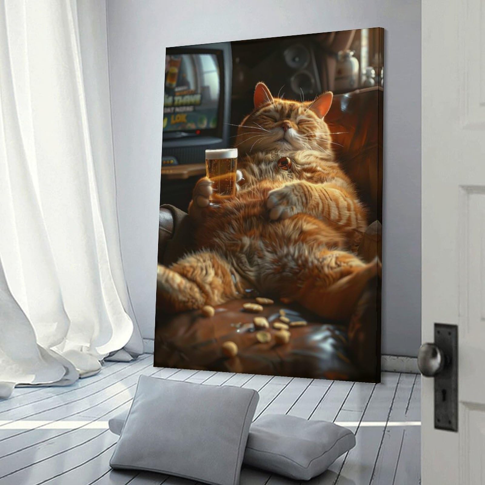 Junmoney Decorative Canvas Print Fat Cat Napping, 20x30inch(50x75cm), for Entrance Spaces, Stair Walls Or Halls, A Neat Decor Update for Hallways