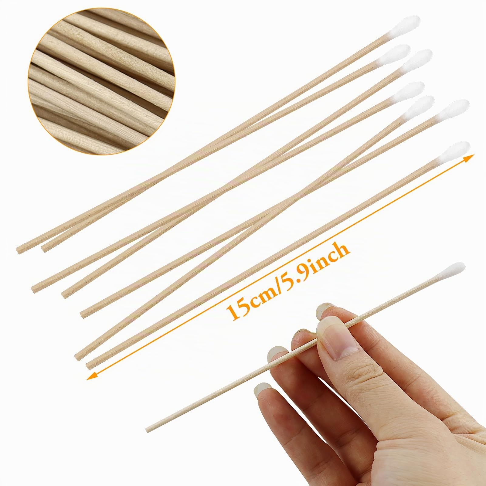 200 pezzi Tamponi di cotone in legno, tamponi di cotone da 15 cm, tamponi di pulizia lunghi ecologici per strumenti cosmetici di trucco Tastiera e fotocamera