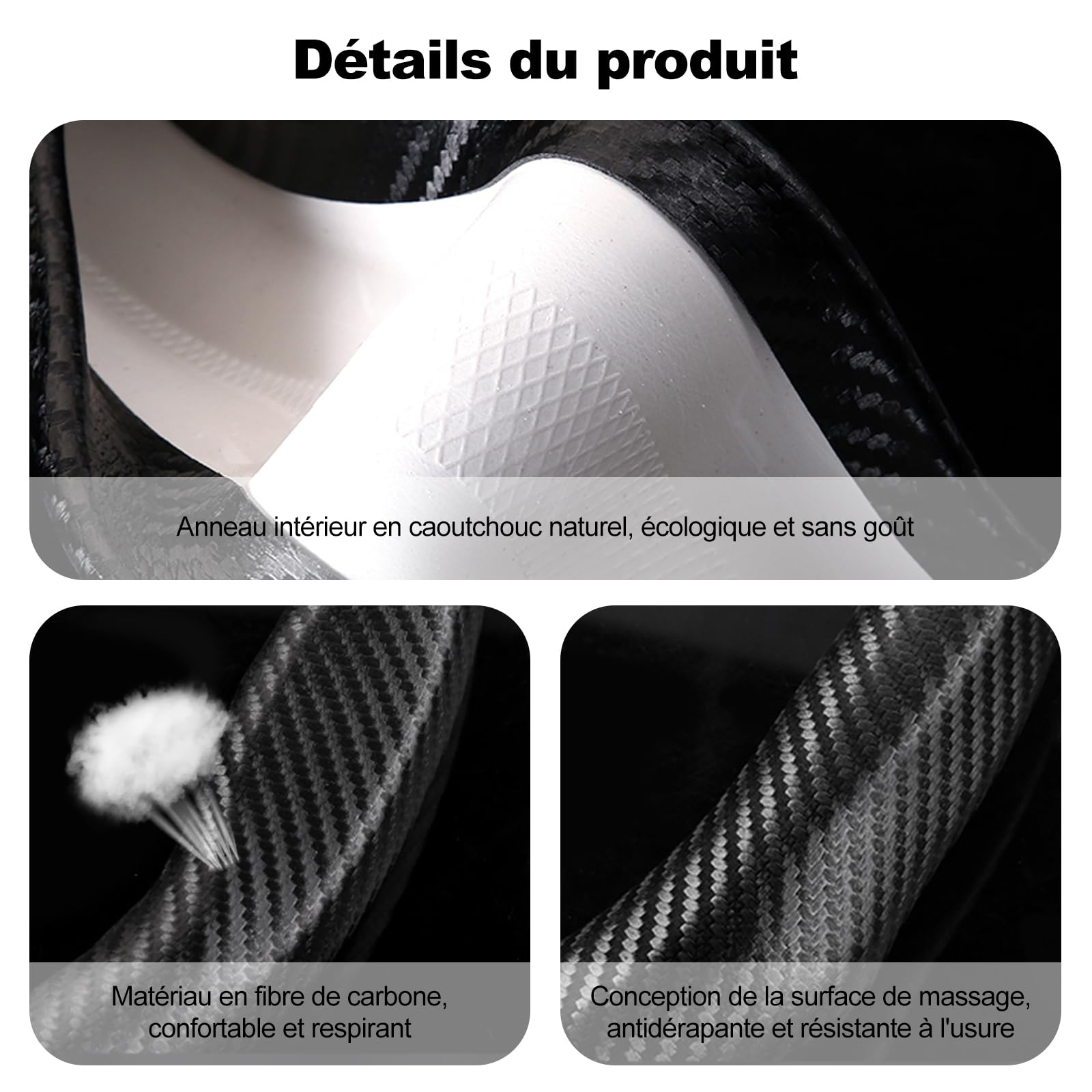 Ergocar Forme de D Matériau en Fibre de Carbone Couvre Volant Antidérapant Respirant Durable Universel Couvre Volant Voiture pour Diamètre 38cm(15 ") en Forme de D-Ondulation Noire