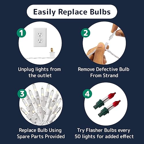 Miniatura 7 de PREXTEX Luces brillantes de Pascua (10 pies, 50 luces), luces multicolor para árbol de Navidad y Pascua con cable blanco, tira de luces para