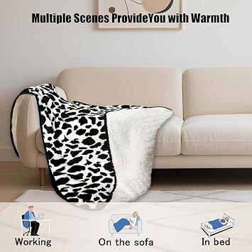 Heated Wearable Shawl 33x59 Inch, 6 Heating Levels & 5 Timer Settings, Soft Sherpa to Fleece, UL Certified with Auto Shut Off, Machine Washable Gift for Christmas Home Office (CowPrint)